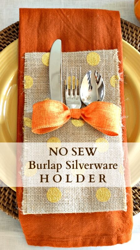 No Sew Burlap Silverware Holder - maybe not this color or pattern but pretty cute Burlap Silverware Holder, Silverware Holder, Thanksgiving Dinner Table, Diy Thanksgiving, Thanksgiving Diy, Rum Punch, Burlap Crafts, Thanksgiving Table Decorations, Thanksgiving Parties