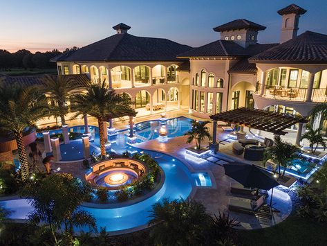 Lazy Rivers Bring the Resort to the Backyard - Luxury Pools + Outdoor Living Cool Mansions, Luxurious Mansions, Roman Pool, Big Mansions, Eksterior Modern, Luxury Houses Mansions, Mansion Designs, Dream Mansion, A Mansion