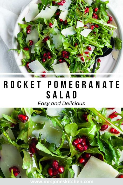 Rocket And Parmesan Salad, Arugula And Pomegranate Salad, Pomegranate Arugula Salad, Spring Mix Pomegranate Salad, Rocket Salad Ideas, Pomagranet Salad, Rocket Salad Recipe, Salad Recipes With Pomegranate, Arugula Pomegranate Salad