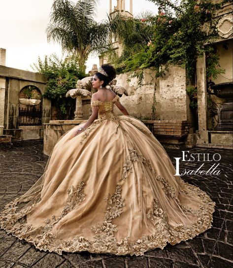 Unique Quinceanera Dresses Sweet 15, Brown 15 Dresses Quinceanera, Quince Gold Dresses, Good Quinceanera Dresses, Madrina Dresses Quinceanera, Light Brown Quinceanera Dresses, Tan Quinceanera Dresses, Great Gatsby Quinceanera Dresses, Gold Xv Dresses