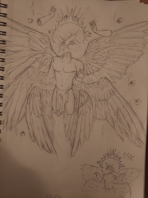 Angelic Reference Photos, Angel Drawing Biblical, Many Winged Angel, Angel Body Base Drawing, Cool Angel Drawings, Fallen Angel Art Reference, Wings Ideas Drawing, Guy With Wings Art, Corrupted Angel Art