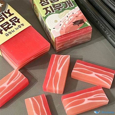 OrcaJump - Pork Belly-Inspired Eraser Set - Made of High-Quality Rubber - Set of 2 Erasers Aesthetic, Age Dreaming, Meat Factory, Unique School Supplies, College Notes Organization, Webcore Aesthetic, Cool Erasers, Cool Stationary, Cozy Desk