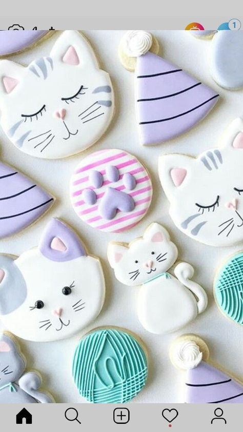 Kitten Birthday Party, Super Cookies, Cat Themed Birthday Party, Kitten Party, Kitten Birthday, Sugar Cookie Royal Icing, Cat Cookies, Cat Birthday Party, Cat Ideas