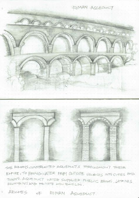 Roman Aqueduct Aqueduct Drawing, Ancient Roman Architecture, Roman Aqueduct, Rome Art, Architectural History, Roman Era, Roman Architecture, London Landmarks, Roman Soldiers