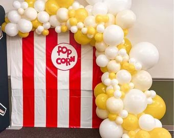 Lemon yellow balloon garland | Etsy Balloon Background, Popcorn Party, Yellow Balloons, Rose Gold Balloons, Garland Arch, White Balloons, Party Backdrop, Arch Kit, Gold Balloons