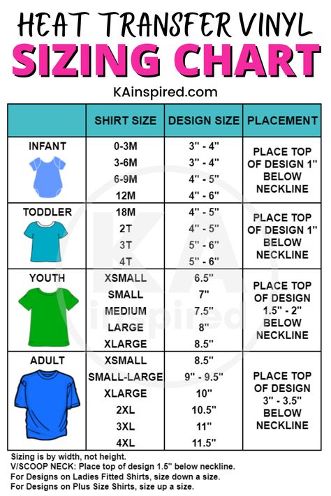 HTV SIZING CHART FOR TSHIRTS Easy Vinyl Shirts, How To Use Heat Transfer Vinyl Cricut, How Big To Make Vinyl For Shirts, Diy Vinyl Shirts Ideas, Iron On Vinyl Cricut T Shirts Ideas, Making Shirts With Cricut, Shirt Business Organization, Diy Cricut Shirts, Iron On Transfer Shirts Diy