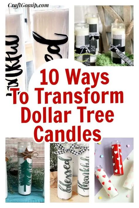 Dollar Tree Diy Candle, Decorating Candle Jars, Dollar Tree Candle Holders, Dollar Tree Candles, Dollar Store Candles, Tree Candles, Christmas Candles Diy, Glass Pillar Candle Holders, Arte Aesthetic