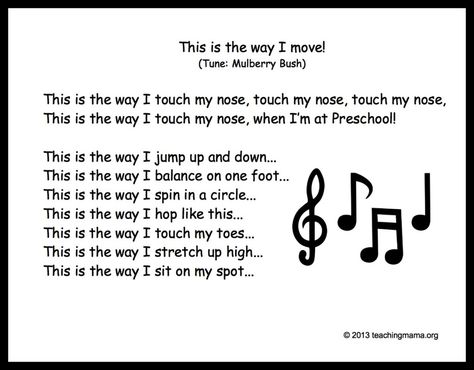 Image result for preschool song lyrics Transition Songs For Preschool, Preschool Transitions, Ingles Kids, Transition Songs, Movement Songs, Teaching Mama, Circle Time Songs, Kindergarten Songs, Classroom Songs