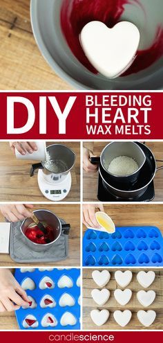 Learn how to make your own bleeding heart wax melts, perfect for a cheeky Valentine's Day project! Soy Wax Melts Diy, Wax Melts Recipes, Wax Melts Packaging, Diy Wax Melts, Wax Candles Diy, Homemade Scented Candles, Valentine Candles, Candle Making Wax, Making Candles Diy