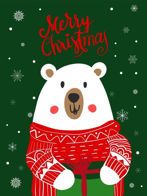 Christmas Bear Illustration, Navidad Wallpaper, Bear Scarf, Merry Christmas Printable, Christmas Festival, Bear Christmas, Bear Illustration, Painted Christmas Ornaments, Holiday Poster