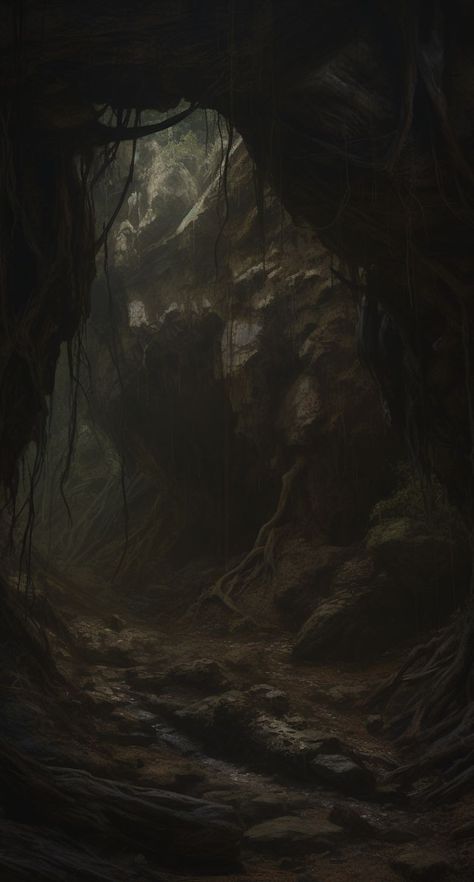 Dark Caverns Fantasy Art, Missing Eye Aesthetic, Dark Cave Fantasy Art, Dark Soul Concept Art, Lovecraftian Horror Aesthetic, Slewfoot Book Aesthetic, Dark Cave Aesthetic, Haunted Woods Aesthetic, Barovia Aesthetic