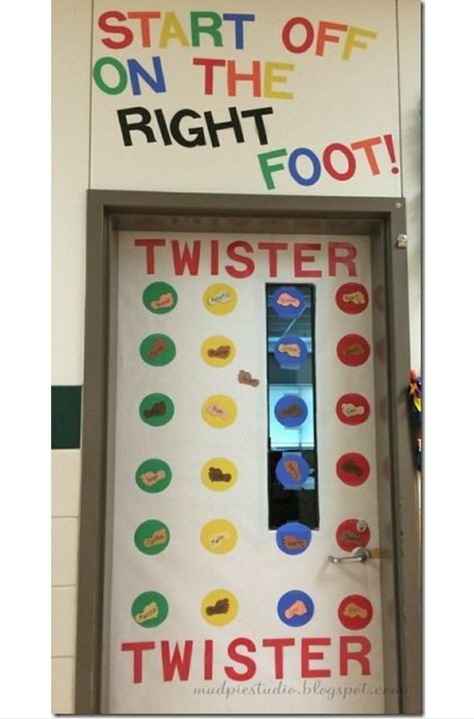 Twister Door Decoration, Game Board Door Decoration, Twister Party Decorations, Twister Decoration Ideas, Game Classroom Door Ideas, Red Bulletin Board Ideas, Twister Game Decorations, Board Game Door Decorations, Vbs Board Game Theme