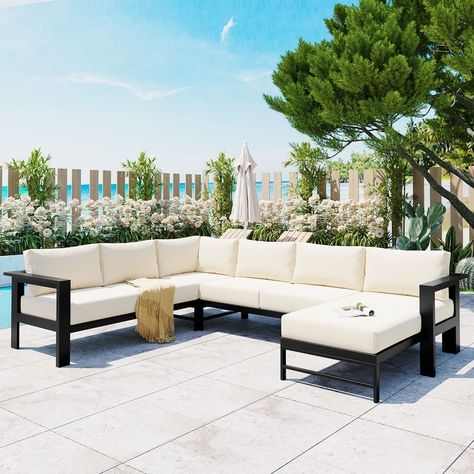 4-Piece Patio Furniture Set, Aluminum U-Shaped Outdoor Sectional Sofa Set,All Weather Patio Conversation Set for Garden Backyard Product Features [Unique design] Crafted in a U-shaped configuration, the modular sofa set is tailored for outdoor relaxation… Yard Layout, Sunset Hill, U Shaped Couch, Outdoor Sofa Set, U Shaped Sectional Sofa, Modern Patio Furniture, Patio Sofa Set, Outdoor Sofa Sets, Patio Furniture Covers