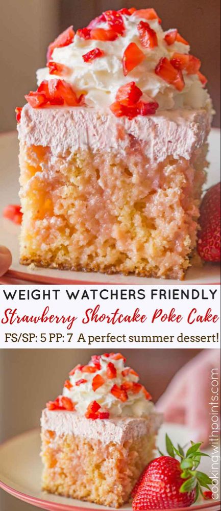 Weight Watcher Cake, Cake Made With Applesauce, Strawberry Condensed Milk, Strawberry Shortcake Poke Cake, Weight Watchers Kuchen, Milk And Strawberry, Weight Watchers Cake, Healthy Strawberry Shortcake, Strawberry Poke Cakes