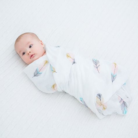 LifeTree Muslin Swaddle Blankets - Feather Print Bamboo Cotton Soft Muslin Cloths for Baby Girl or Boy. Most Babies Enjoy Being Swaddled: Babies will do sleep better when they are swaddled. Muslin swaddle wrap prevents baby from overheating, since baby body heat can escape through the open weave, while still keeps baby snug and warm. Bamboo Cartoon, Cotton Gauze Blanket, Baby Swaddle Wrap, Muslin Baby Blankets, Breastfeeding Cover, Stroller Cover, Muslin Swaddle Blanket, Best Baby Shower Gifts, Muslin Swaddle