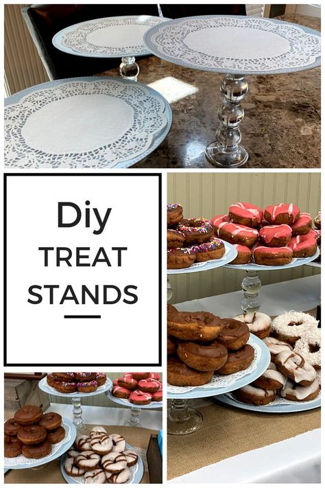 Dessert Table Stands Diy, Diy Tiered Dessert Stand, Diy Food Tier Stand, Diy Tiered Serving Stand, Dessert Table Set Up Display Diy, 3 Tier Food Display Ideas, Diy Food Trays How To Make, Cookies Display Ideas Trays, Diy Cookie Tray Display