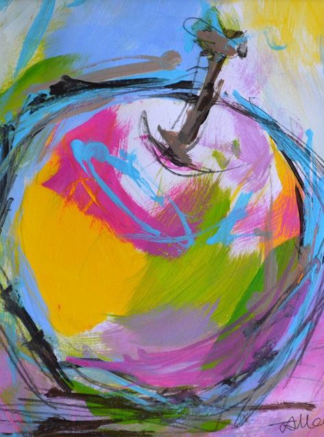 Apple Painting, Apple Art, Art Theme, Fruit Painting, Colorful Fruit, Expressive Art, Still Life Art, Fruit Art, Modern Abstract Painting