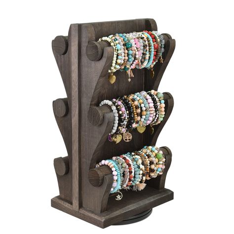 PRICES MAY VARY. TWO-SIDED ROTATING WITH 6 REMOVABLE BRACELET HOLDERS- This two-sided jewelry display stand is designed to maximize display area and showcase your collection from multiple angles. Enhancing visibility which allows for easy browsing by customers or yourself. The removable bracelet holders neatly accommodate all your items, offering convenient organization and customizable display options. With a rotating function, this versatile bangle display stand provides effortless access and Gem Makeup, Jewelry Holder Stand, Earring Displays, Bracelet Holder, Bracelet Holders, Board Display, Bangle Watches, Jewelry Display Stands, Wooden Bracelet