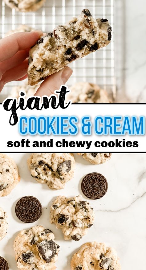 cookies and cream cookie cut in half White Chocolate Oreo Chunk Cookies, Large Drop Cookies, Drop Cookies Recipes, Oreo Chunk Cookies, Big Cookie Recipe, Cookies And Cream Cookie, Cookies And Cream Cookies, Giant Cookies, Large Cookies