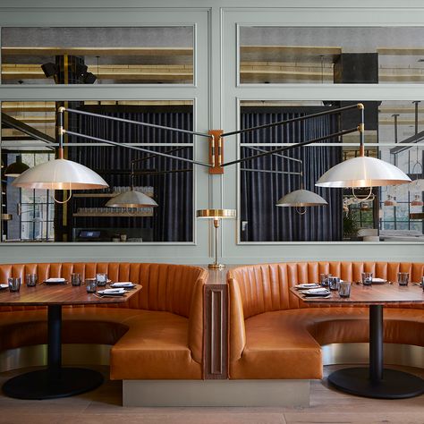 Chicago restaurant in former printing house features terracotta accents Booth Seating Restaurant, Banquette Restaurant, Bar Deco, Architecture Restaurant, Design Café, Booth Seating, 카페 인테리어 디자인, Chicago Travel, Banquette Seating