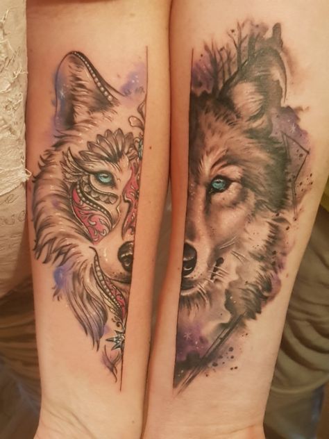 Matching Tattoos For Married Couples, Couples Wolf Tattoos, Matching Symbols, Tattoos For Siblings, Matching Tattoos For Couples, Husky Tattoo, Married Couple Tattoos, Matching Tattoos For Siblings, Wolf Tattoos For Women