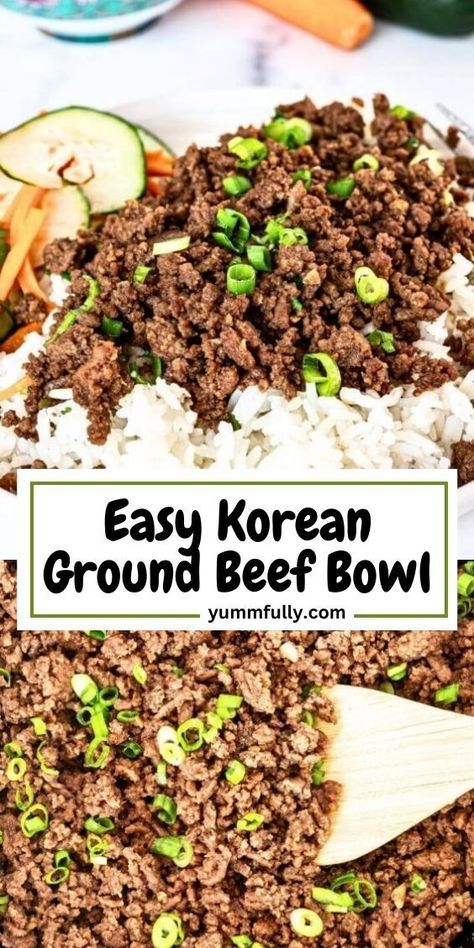 Spicy, savory, and slightly sweet Korean Ground Beef will elevate your ground beef dinners! Ground Beef Dinners, Beef Bowl Recipe, Korean Beef Recipes, Korean Ground Beef, Korean Beef Bowl, Ground Beef And Rice, Ground Beef Rice, Beef Dinners, Beef Bowls