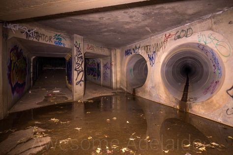 Cafe Dianetics (Candle Room) - Tunnels/Drains - Adelaide Sewer Tunnel, Storm Drain, Arte Occulta, Urban Exploring, Underground Tunnels, Industrial Architecture, Dreamcore Weirdcore, Candle Room, Urban Exploration