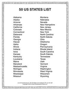 List of US States in Alphabetical Order List Of 50 States Printable, List Of States In Alphabetical Order, 50 States In Alphabetical Order, States In Alphabetical Order, List Of States, Us States List, Social Studies Printables, States And Capitals, Geography Lessons