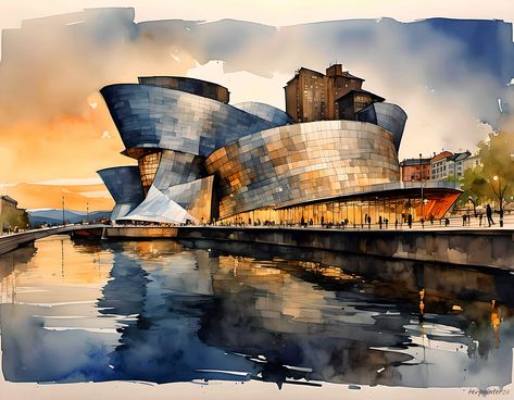 The Guggenheim Museum in Bilbao, Spain is a stunning architectural marvel that has become an iconic symbol of the city. Designed by renowned architect... -  #BILBAO #Fotomalerei #KI #museum #Reisen Civil Engineering Quotes, Guggenheim Museum Bilbao, The Guggenheim Museum, Engineering Quotes, Bilbao Spain, Richard Serra, Frank Gehry, Scene Image, Guggenheim Museum