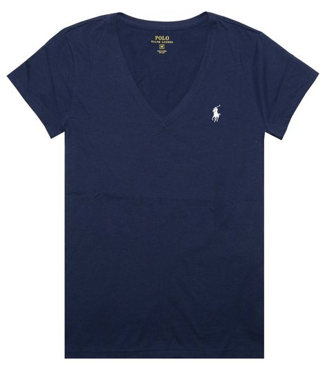 Polo Ralph Lauren Women's Pony Logo V-Neck Tee at Amazon Women’s Clothing store: Ralph Lauren Shirt Outfit, Single Clothes, Navy Blue Polo Shirt, Ralph Lauren Tshirt, Soft Navy Blue, Preppy Gifts, Blue Polo Shirt, Polo Women, Logo Bundle