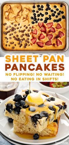 Breakfast just got a lot easier and faster with these Sheet Pan Pancakes! Same great flavor and texture, but no more waiting, flipping, and family members eating in shifts. It’s the best thing since sliced bread. Sheet Pan Pancakes, Pan Pancakes, Baked Pancakes, Pancake Breakfast, Holiday Morning, Sheet Pan Dinners Recipes, Kolaci I Torte, Family Breakfast, Tasty Pancakes