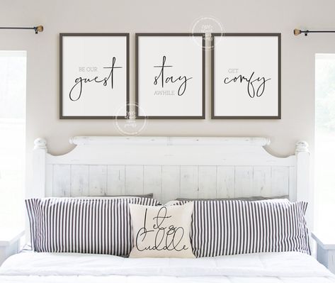 Guest Room Wall Art, Guess Room, Guest Room Sign, Farmhouse Guest Bedroom, Small Guest Room, Small Guest Bedroom, Decor Above Bed, Guest Bedroom Design, Bed Wall Decor