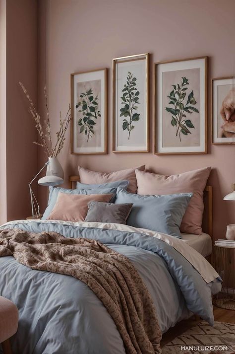 Here's a guide to incorporating dusty pink into your bedroom decor with 35 modern bedroom decor ideas to surprise you! #pinkbedroom #interior Ideas for: light pink bedrooms, grey and pink bedroom ideas, blue and pink bedroom, green and pink bedroom, pink bedroom aesthetic, white and pink bedroom, pink bedroom ideas, black and pink bedroom, girly pink bedroom, pink bedroom decor, sage green and pink bedroom, blush pink bedroom, dusty pink bedroom. Blue Pink And Black Bedroom, Blue Green Pink Bedroom, Bedroom Ideas Blush Pink, Bedroom Ideas Black And Pink, Pink Wall Bedroom Ideas, Light Pink Walls Bedroom, Blush Bedroom Walls, Dark Pink Bedroom Ideas, Dusk Bedroom