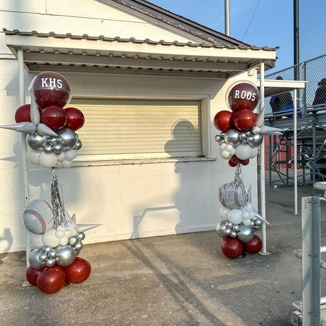 Killeen High Baseball Parent and Senior Night!⚾️🦘 💫 Crazy Column Balloons 💫 Accent Clusters w/ Foil Balloon + Vinyl Message us to see how we can make your next event ‘pop’!🎈 ••• #ballooncolumns #balloons #balloondecor #kisd #killeenhigh #eventdecor #graduationdecor #graduationparty #highschoolgraduation #balloonstyling #wildrosepartyco #wildrosepartycoballoons Senior Night Balloon Arch, Senior Night Balloon Ideas, Senior Night Balloons, Ballon Column, Volleyball Party, Dance Camp, Rose Party, Senior Night, Balloon Columns