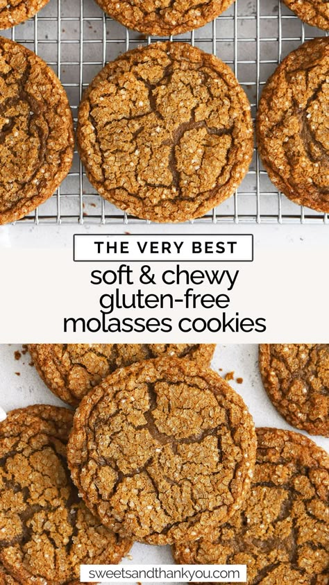 Healthy Baking Gluten Free, Gluten Free Molasses Cookies Chewy, Molasses Crackle Cookie, Molasses Cookies Gluten Free, Easy Gluten Free Cookies, Gluten Free Sugar Cookie Recipe, Gluten Free Molasses Cookies, Gluten Free Dairy Free Cookies, Gluten Free Christmas Baking