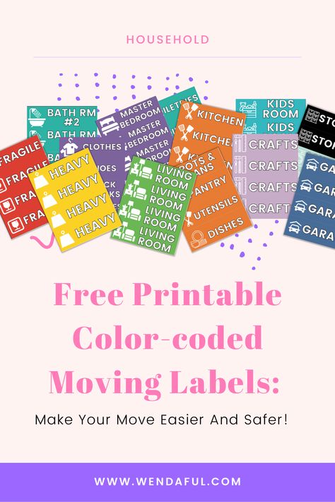 Free Printable Color-coded Moving Labels: Make Your Move Easier And Safer! Moving Labels Printable Free, Printable Moving Labels, Moving Stickers, Moving Box Labels, Moving Labels, Cash Envelope Budget System, Moving House Tips, Office Labels, Free Printable Planner