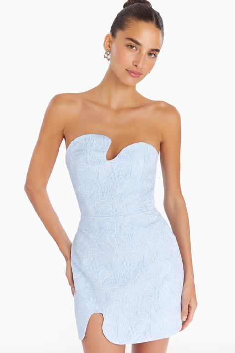 Mini Dress Strapless Carved Out Detail Lined Invisible Zipper Self: 100% Polyester Lining: 95% Polyester 5% Elastane Dry Clean Only BR-22159 Mini Dress Strapless, Powder Blue Color, Amanda Dress, Amanda Uprichard, Date Night Dresses, Maxi Gowns, Hoco Dresses, Midi Maxi Dress, Shop Maxi Dresses