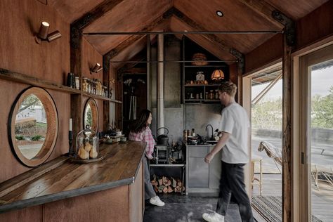 Celestial sojourn: Stella the Stargazer | ArchitectureAU Luxury Houseboats, Off Grid Tiny House, House Slide, Farm Shed, Small Fridges, Tiny House Interior, Australian Homes, Yanko Design, House On A Hill