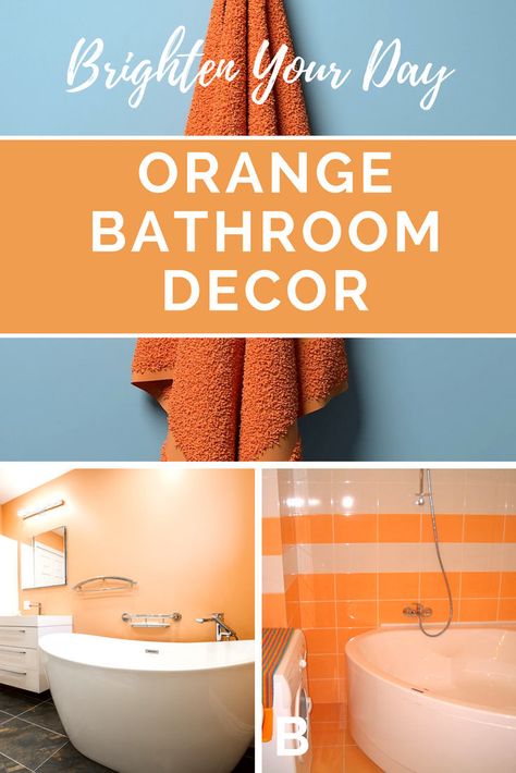 Pretty, bright orange bathroom decor.  That's a color you don't see very often, right?  Especially not in a bathroom.   So you might not think of when planning on redecorating your bathroom, but it really is a cute color! Bright Orange Bathroom, Orange Bathroom Ideas, Burnt Orange Bathroom, Orange Bathroom Accessories, Orange Bathrooms Designs, Red Bathroom Decor, Orange Kitchen Decor, Orange Bathroom Decor, Brown Bathroom Decor