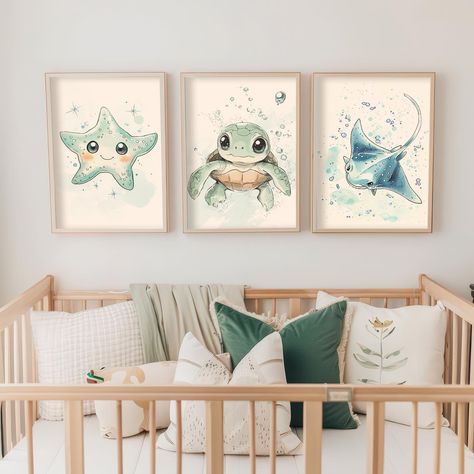 #nurserystarfish #nurseryturtle #oceansanimals #digitalanimalart Otter Nursery, Animal Creatures, Sea Animal, Baby G, Otters, Girl Room, Baby Room, Starfish