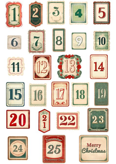 Christmas, Advent Calendar, Christmas Printable, Digital Scrapbook Pages, Junk Journal, December Daily, Countdown, Printable, Random Numbers Vintage Christmas Advent Calendar, December Daily 2024, Vintage Advent Calendar, Christmas Numbers Printable, Christmas Shuffle, Numbers For Advent Calendar, Cute Advent Calendar, December Daily Printables, Advent Calendar Digital