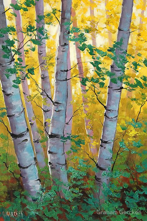 Aspen Trees by Graham Gercken Graham Gercken, 자작나무 그림, Aspen Trees Painting, Birch Tree Art, Birch Tree Painting, Impressionist Landscape, Aspen Trees, Outdoor Paint, 수채화 그림