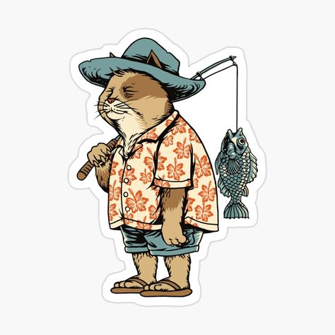 Get my art printed on awesome products. Support me at Redbubble #RBandME: https://www.redbubble.com/i/sticker/Cat-Goes-Fishing-Cute-Cat-Goes-Fishing-Illustration-by-P-ashion-Tee/76729563.EJUG5?asc=u Fisher Cat, Fish Clipart, Cartoon Fish, Cute Cat Illustration, Fish Illustration, Hairless Cat, Hiking Outfit, Buy A Cat, Ios Icon