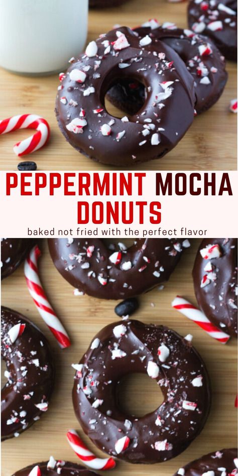 These peppermint mocha doughnuts are moist and fudgy with a delicious chocolate peppermint flavor and hint of coffee. Perfect if you love the famous Starbucks Christmas drink! #peppermint #mocha #donuts #doughnuts #christmas from Just So Tasty https://www.justsotasty.com/peppermint-mocha-doughnuts/ Holiday Donut Ideas, Christmas Baked Donut Recipes, Christmas Donuts Ideas, Holiday Donuts, Donut Flavors, Cake Donuts Recipe, Doughnut Recipe Easy, Easy Donut Recipe, Christmas Donuts