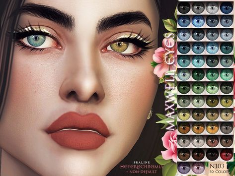 Pralinesims' Maxwell Eyes N103 HETEROCHROMIA + NON-DEFAULT Cc Eyes, Cc Makeup, Los Sims 4 Mods, Eye Colours, Sims 4 Piercings, Sims 4 Cc Eyes, Alpha Cc, The Sims 4 Skin, Different Colored Eyes