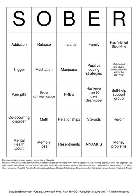 Therapy Bingo For Adults, Games For Recovery Groups, Recovery Games For Groups, Recovery Games For Adults, Recovery Group Activities Fun, Activities For Recovering Addicts, Recovery Activities And Games, Group Activities For Adults In Recovery, Recovery Group Activities For Adults