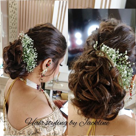 Messy Bun For Lehenga, Hairdo With Saree Low Buns, Indian Bridal Low Bun Hairstyle, Messy Bun With Lehenga, Bun Hairstyles Indian For Mom, Messy Juda Hairstyle, Bridal Messy Bun Hairstyles, Low Bun For Bride, Low Messy Bun Hairstyles Indian Saree