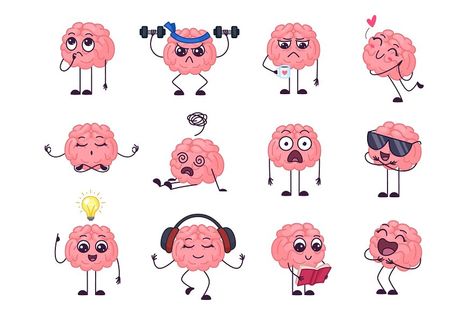 Cartoon Brain Drawing, Cartoon Brain, Brain Meme, Intellectual Health, Brain Graphic, Disney Art Style, Brain Drawing, Brain Illustration, Vector Characters