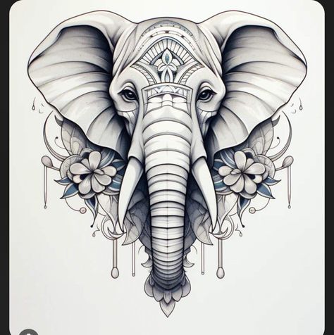 Chinese Elephant Tattoo, Half Elephant Tattoo, Elephant Drawings, Elephant Head Tattoo, Mandala Elephant Tattoo, Elephant Tattoo Design, Mandala Elephant, Elephant Face, Shiva Tattoo