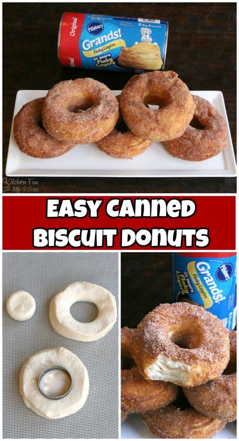 Canned Biscuit Donuts, Canned Biscuit, Biscuit Donuts, Easy Donut Recipe, Pillsbury Biscuits, Easy Donuts, Homemade Donuts Recipe, Fried Donuts, Pillsbury Recipes